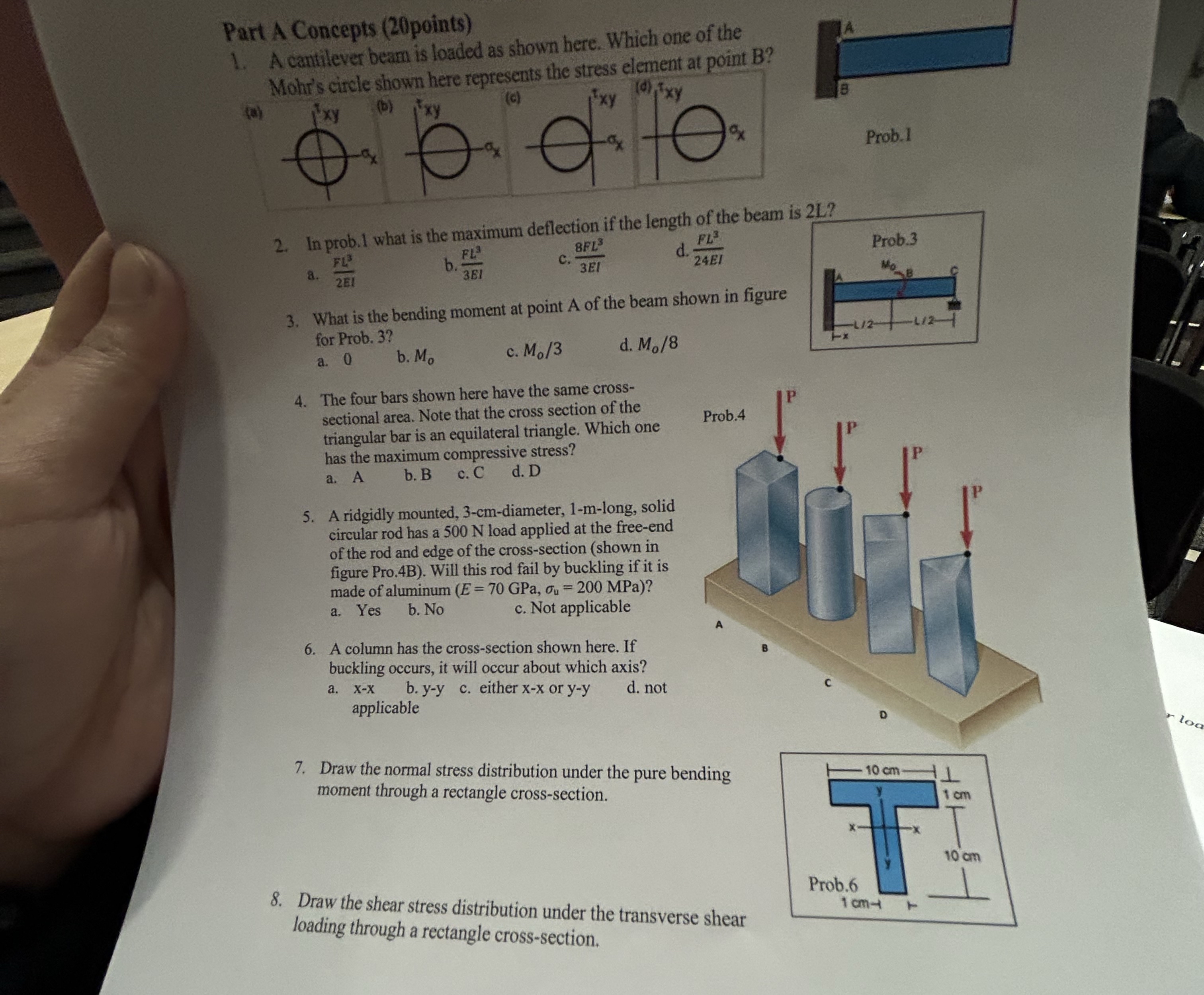 Part A Concepts ( 2 0 points ) A cantilever beam