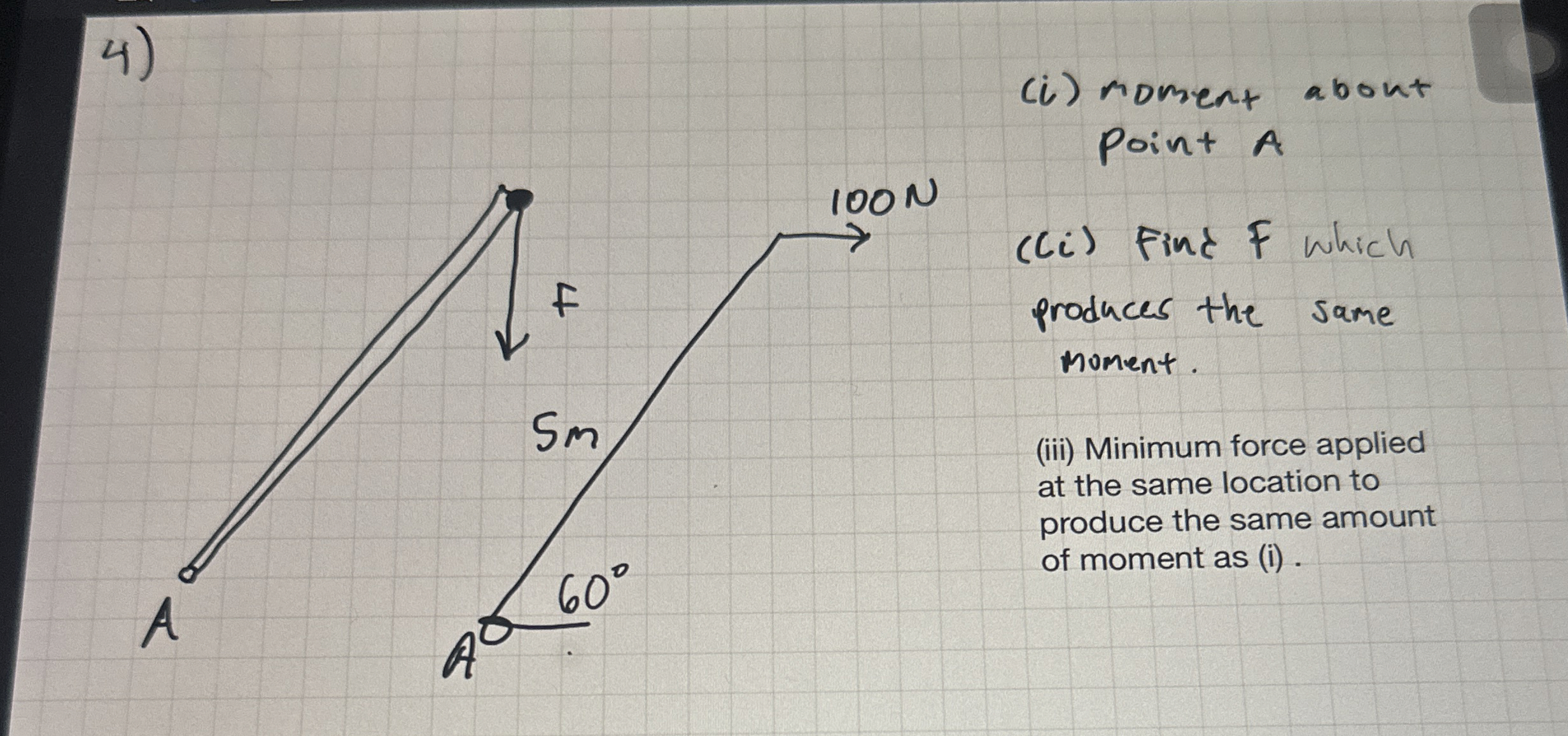 ( i ) moment about point A ( ci ) Find F which