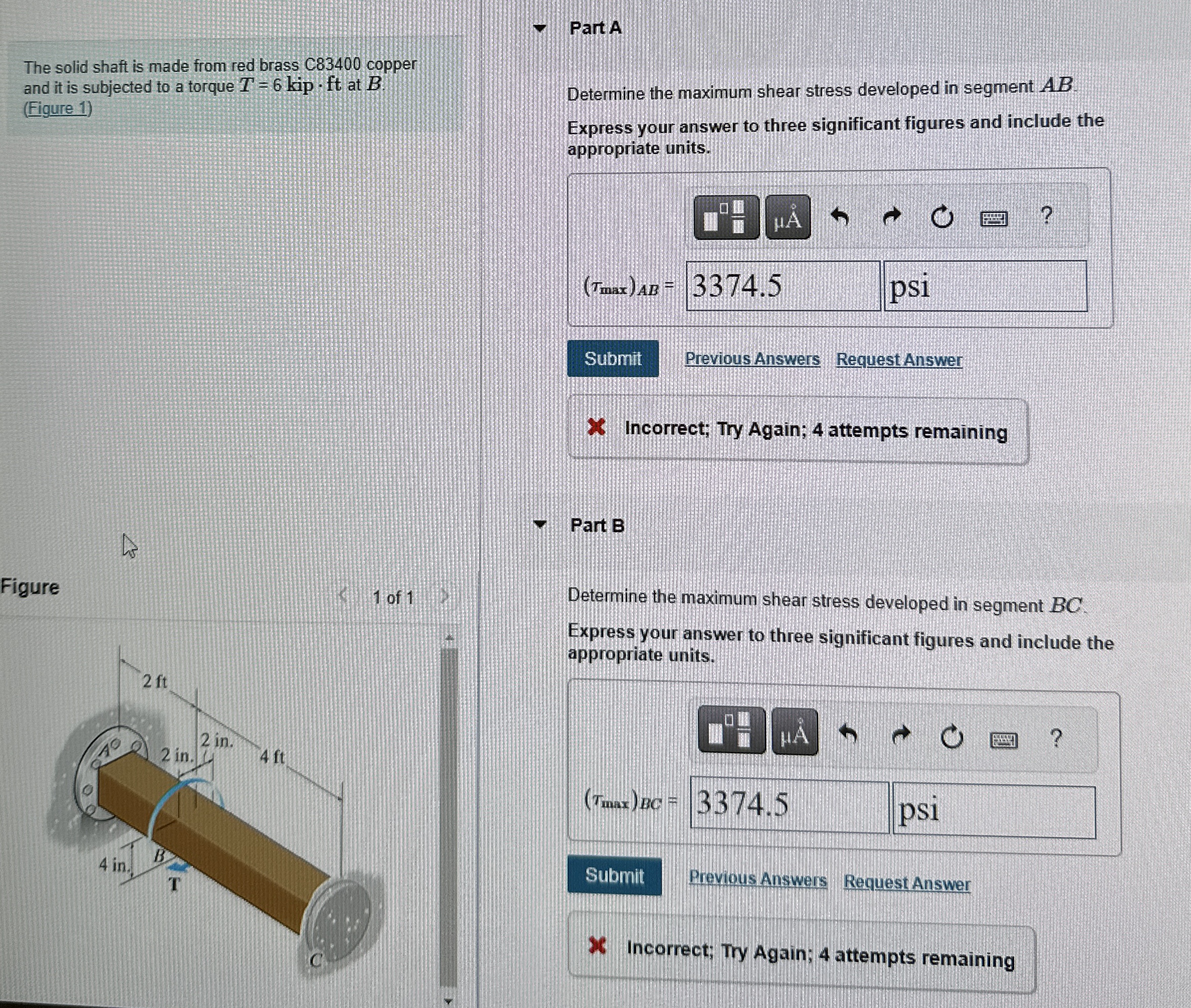 The solid shaft is made from red brass C 8 3 4 0
