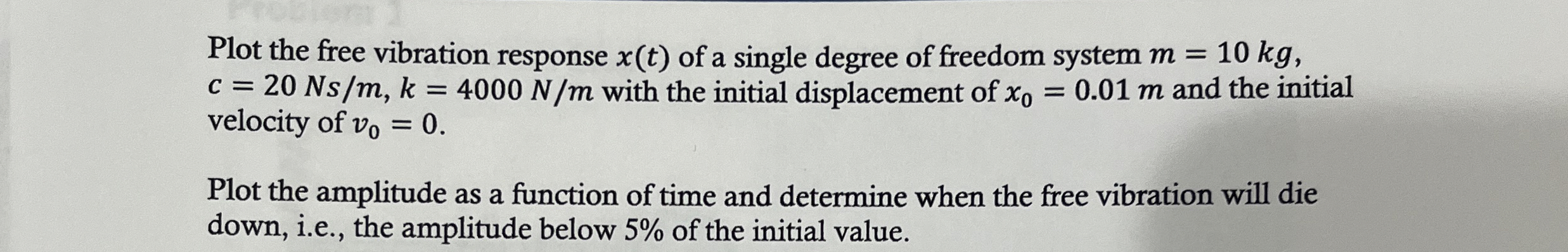 Plot the free vibration response x ( t ) of a
