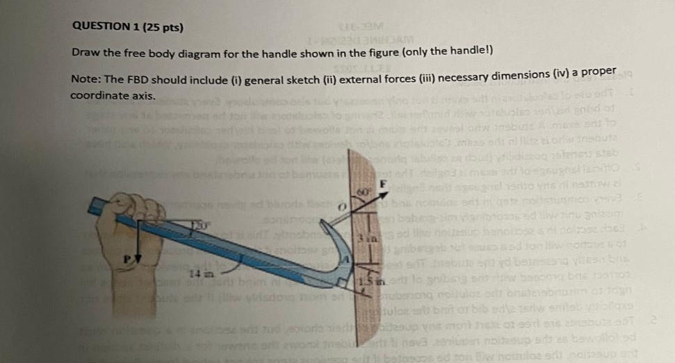 QUESTION 1 ( 2 5 pts ) Draw the free body diagram