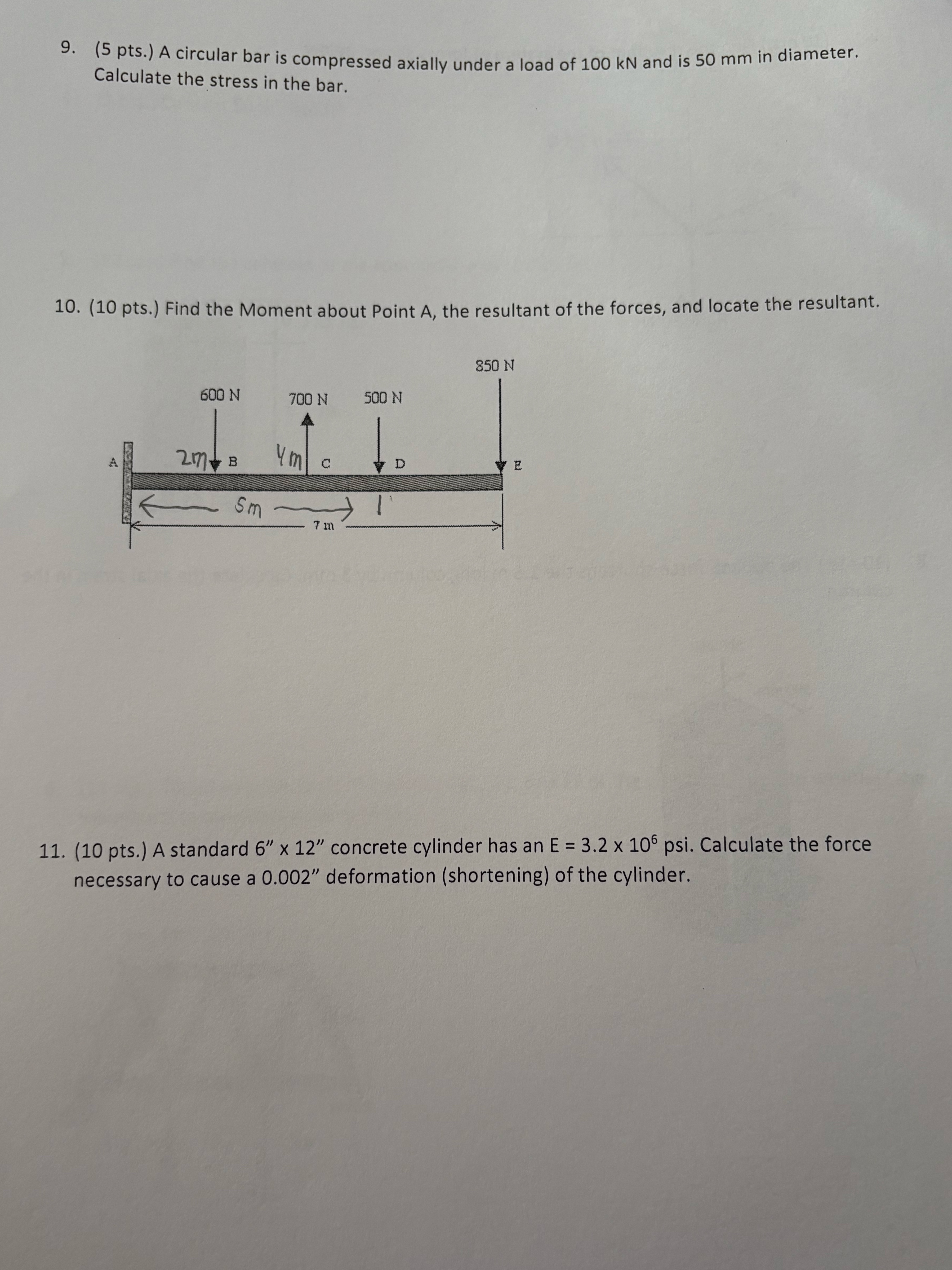 ( 5 pts . ) A circular bar is compressed axially