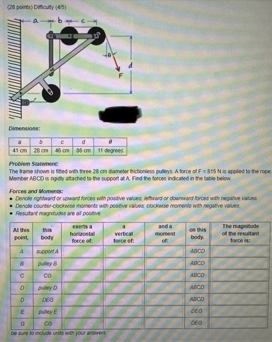 ( 2 8 points ) Difficulty ( 4 / 5 ) Dimensions:
