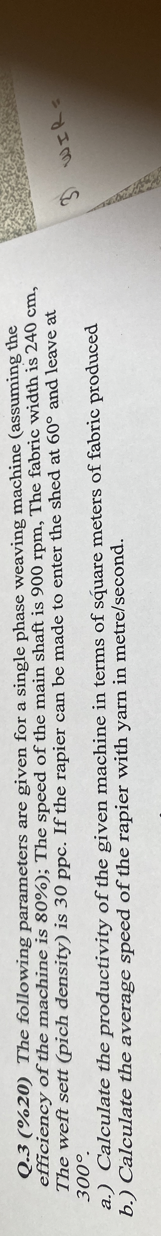 Q . 3 ( % 2 0 ) The following parameters are