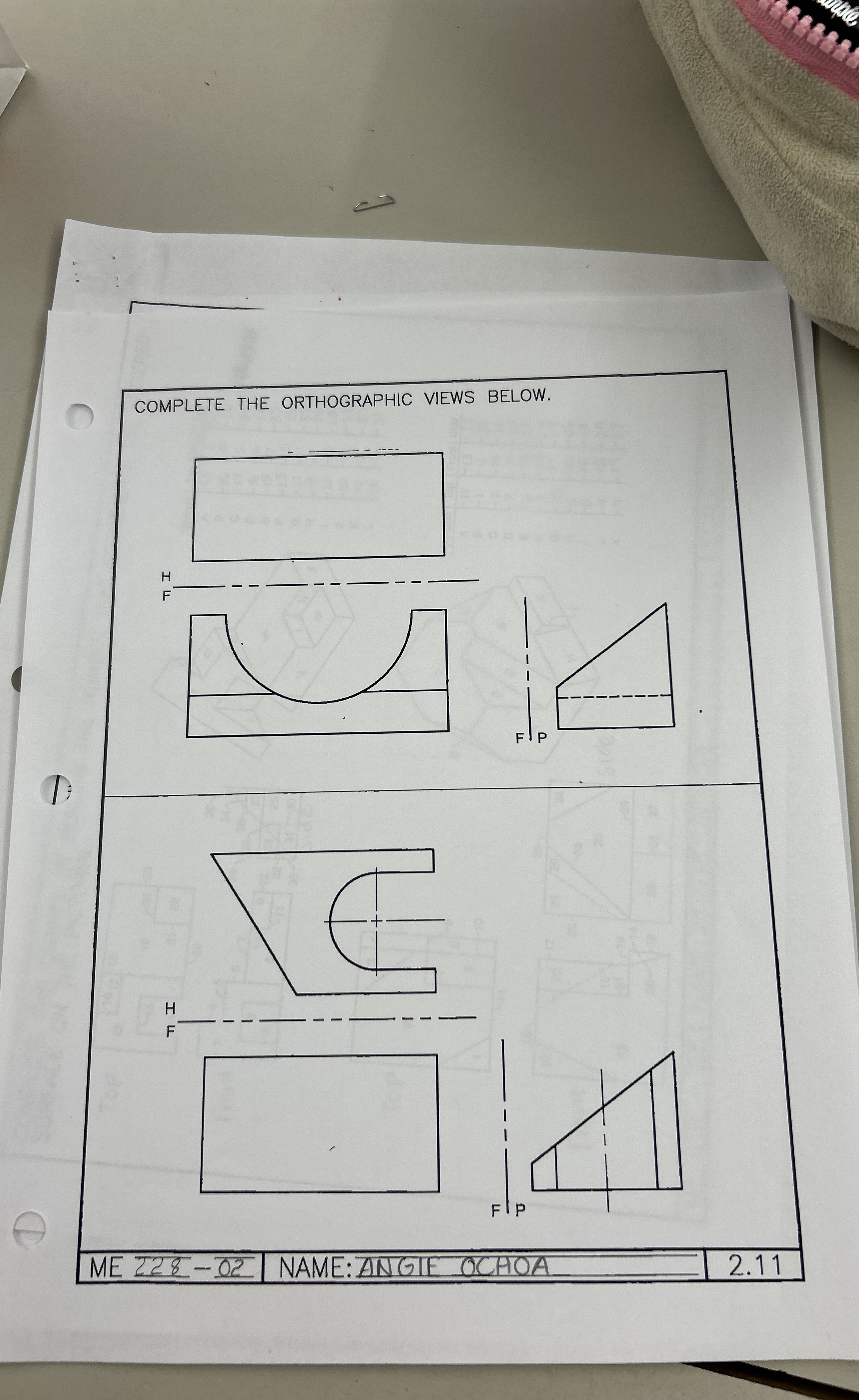 COMPLETE THE ORTHOGRAPHIC VIEWS BELOW.