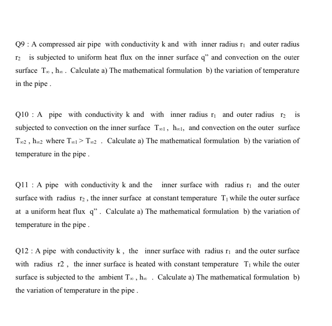 Q 9 : A compressed air pipe with conductivity k