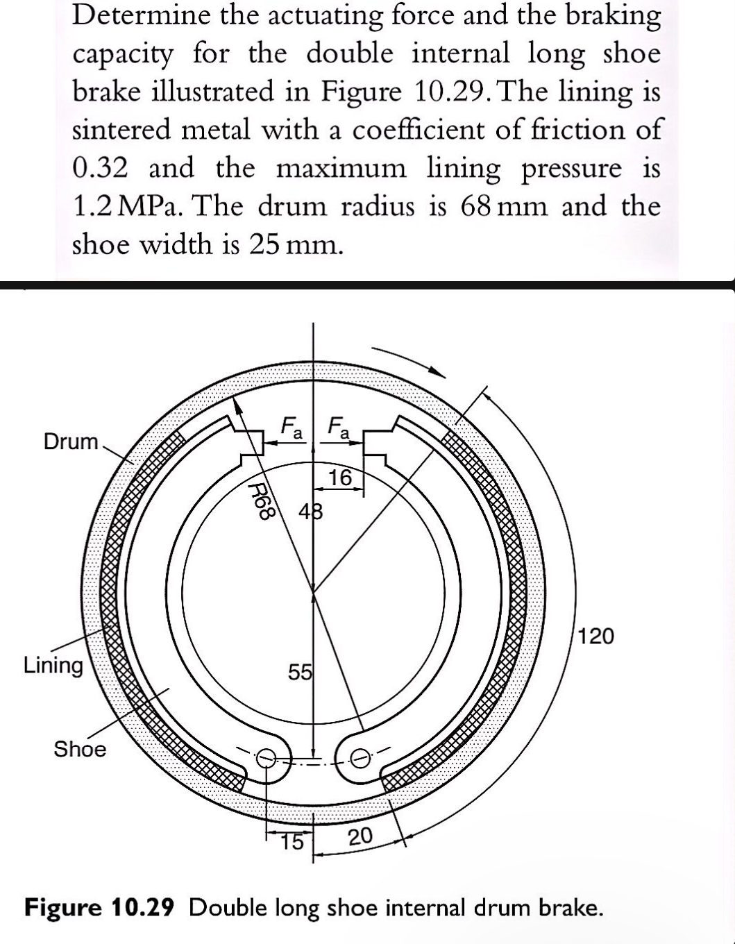 Determine the actuating force and the braking