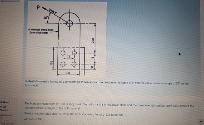 A steet lifting eye is boited to a container as
