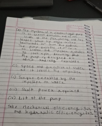 ( o ) Tha impeller of a centritugal pump is of 3