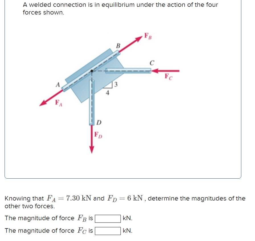 A welded connection is in equilibrium under the