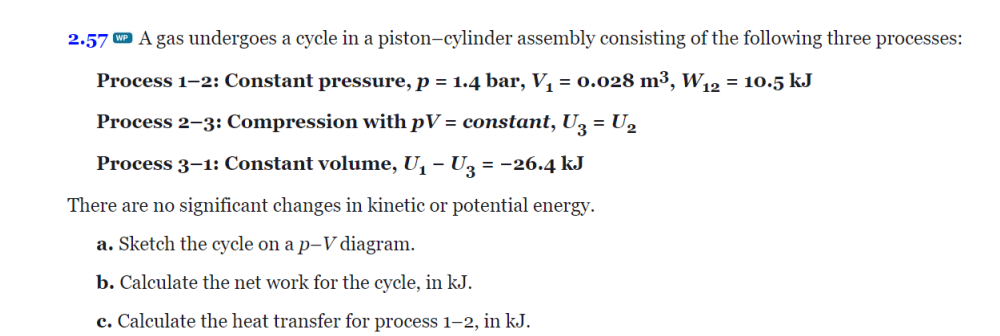 2 . 5 7 A gas undergoes a cycle in a piston -