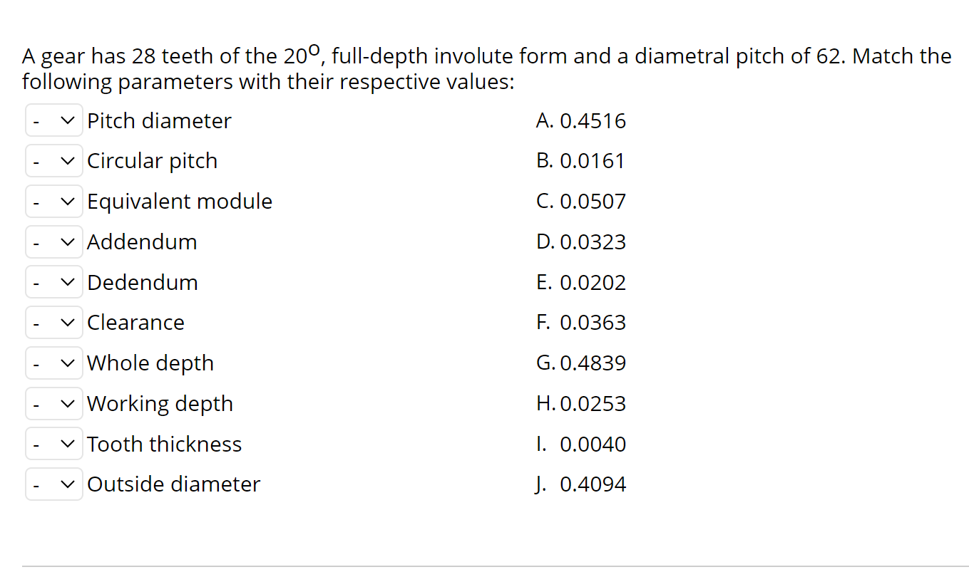 A gear has 2 8 teeth of the 2 0 , full - depth