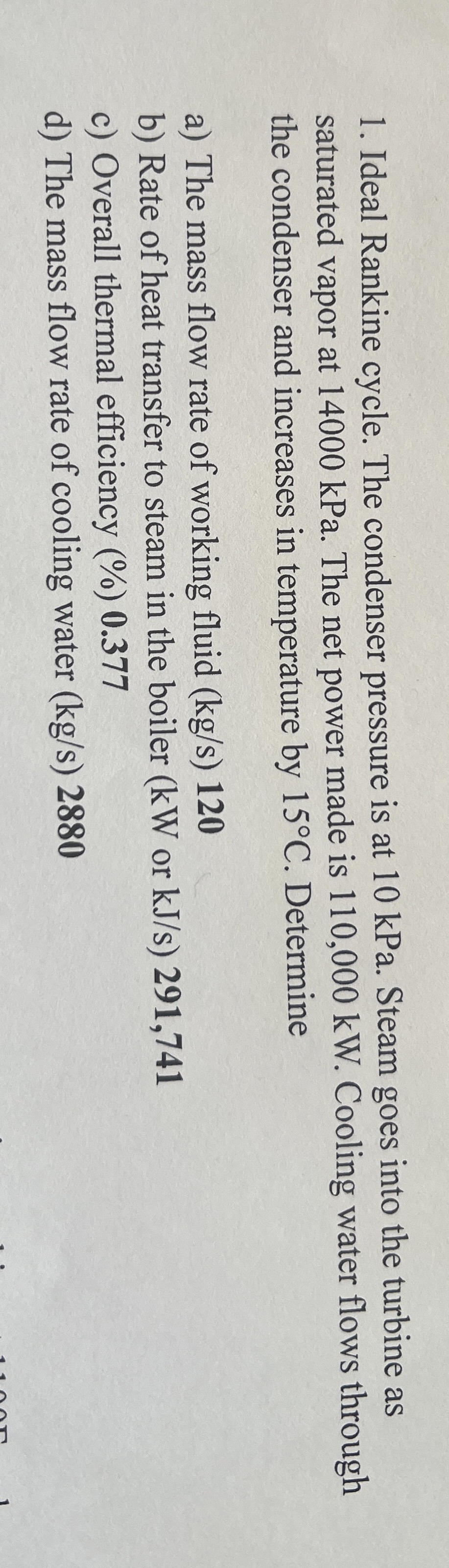 Ideal Rankine cycle. The condenser pressure is at