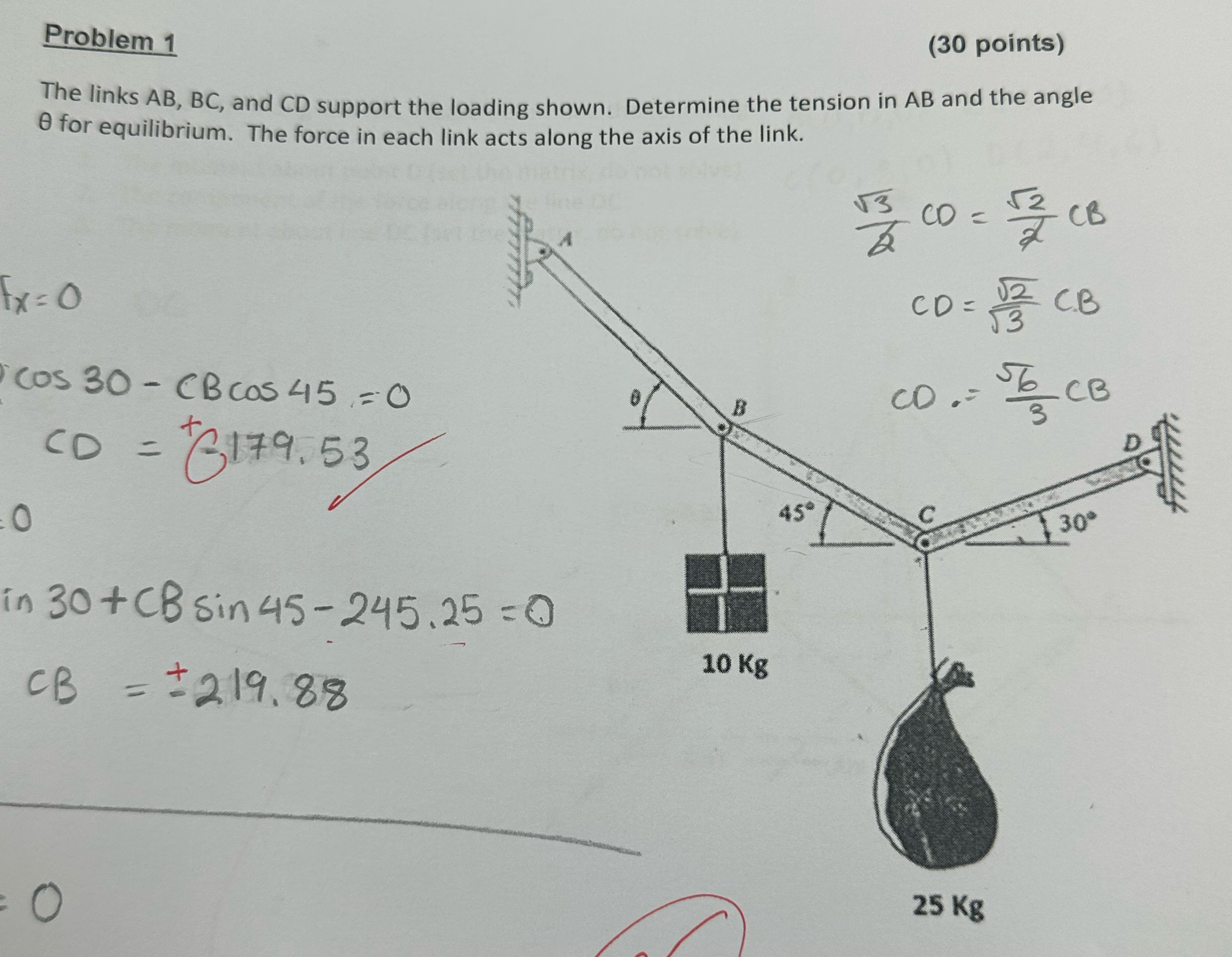 Problem 1 ( 3 0 points ) The links A B , B C ,
