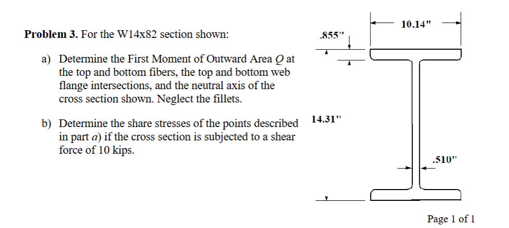 Problem 3 . For the W 1 4 x 8 2 section shown: a