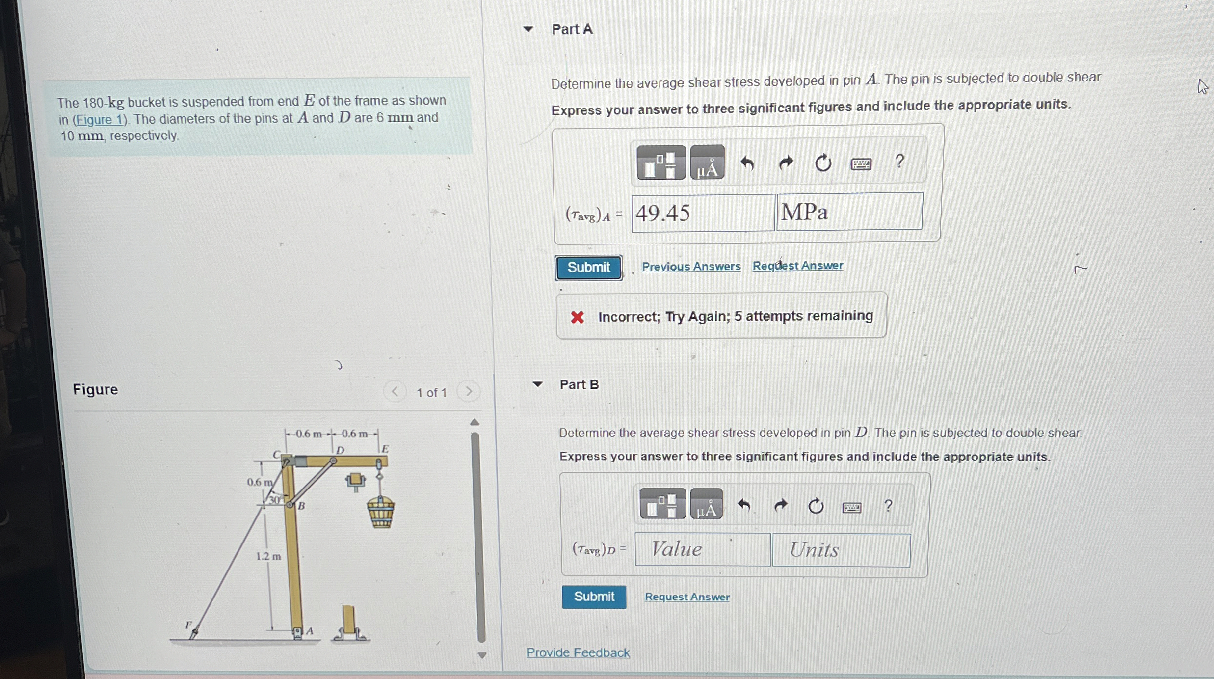 Part A Determine the average shear stress