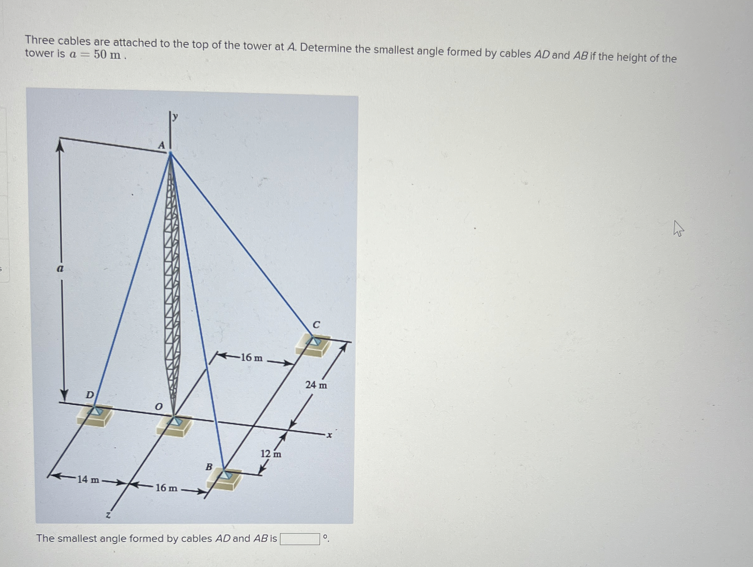 Three cables are attached to the top of the tower