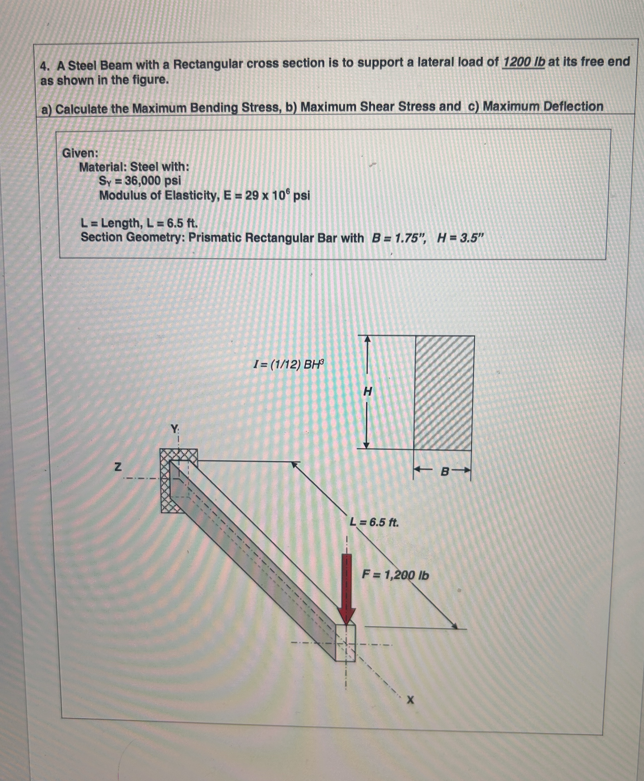 A Steel Beam with a Rectangular cross section is