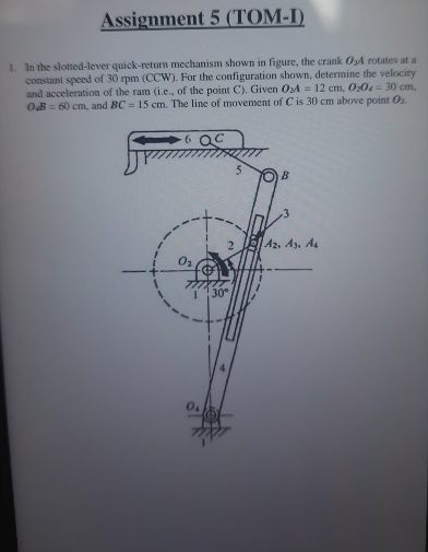 Assignment 5 ( TOM - I ) In the slotted - lever