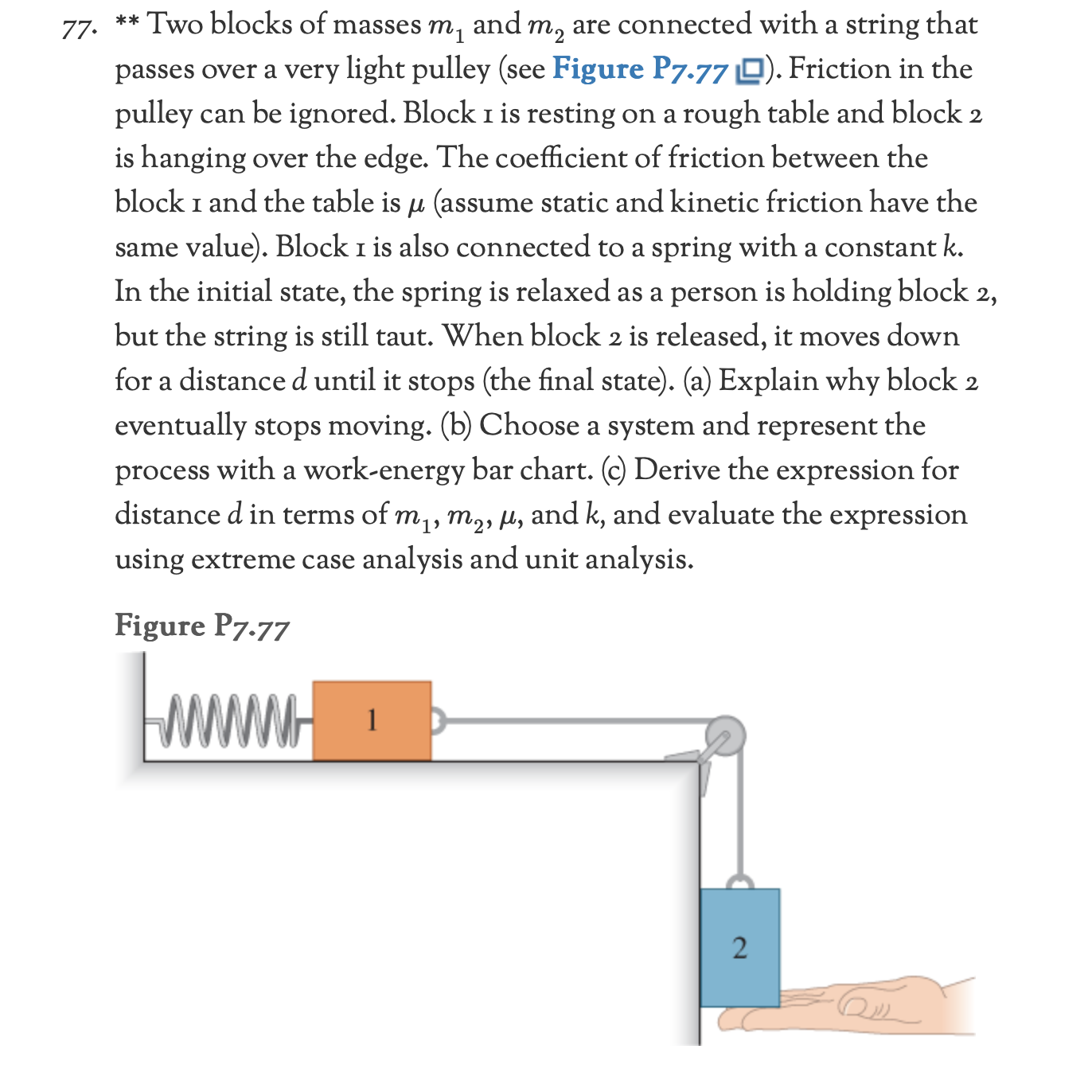 7 7 . * * Two blocks of masses \ ( m _ { 1 } \ )