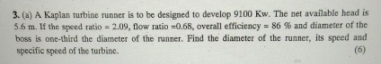 ( a ) A Kaplan turbine runner is to be designed