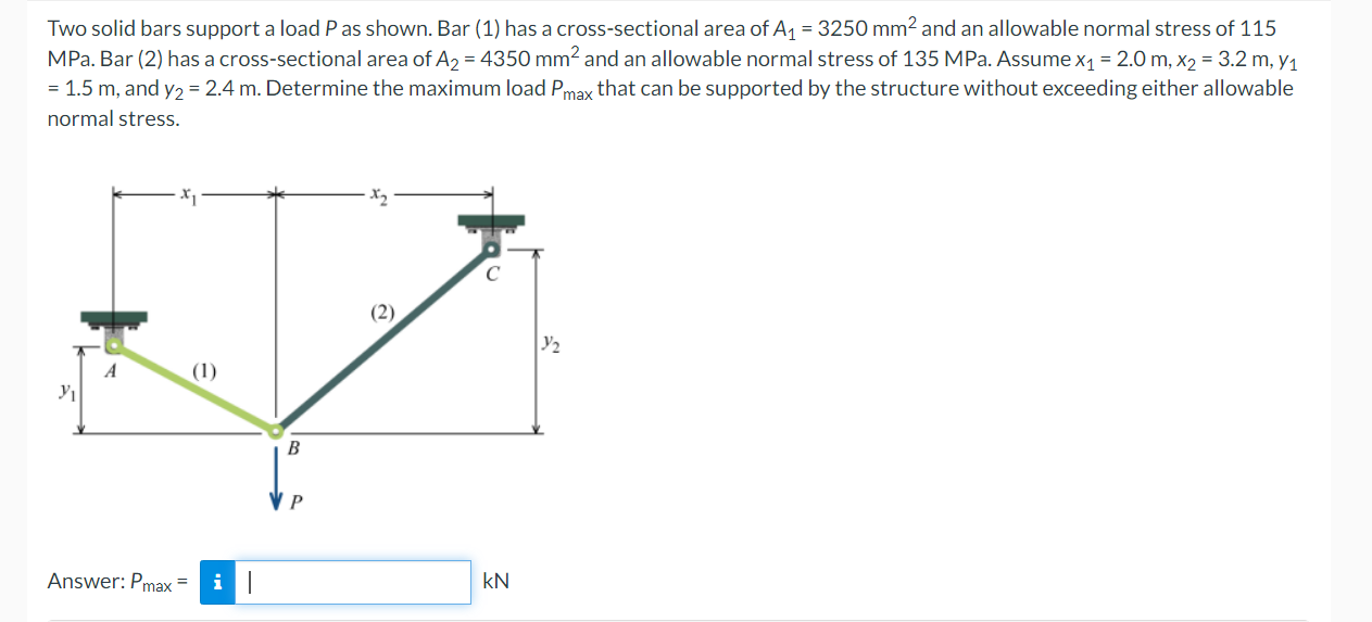 Two solid bars support a load P as shown. Bar ( 1