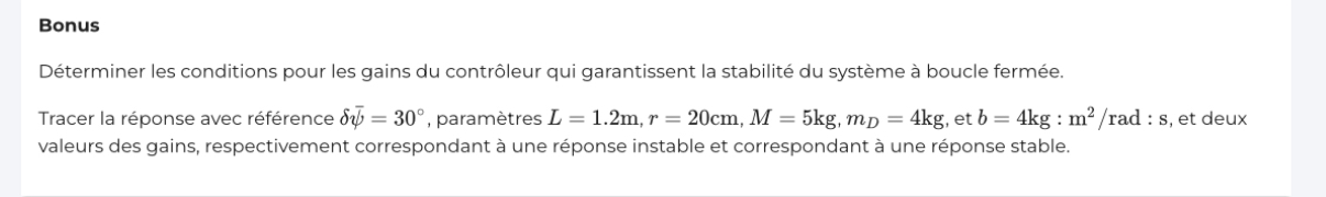 D terminer les conditions pour les gains du contr
