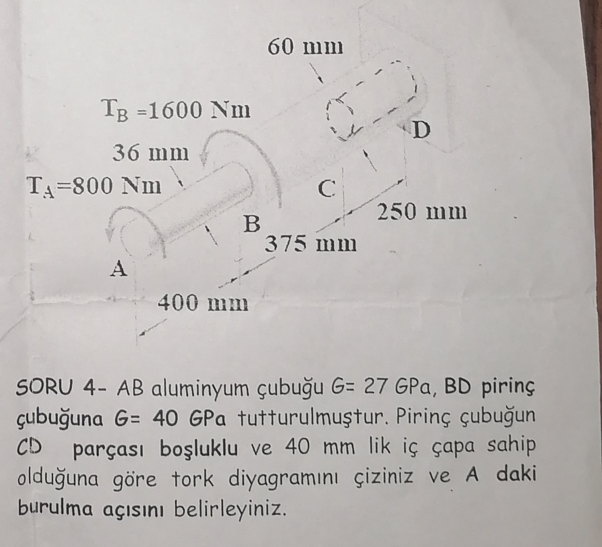 SORU 4 - A B aluminyum ubu u G = 2 7 GPa, B D