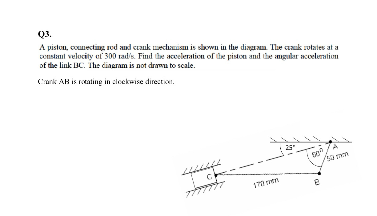 Q 3 . A piston, connecting rod and crank