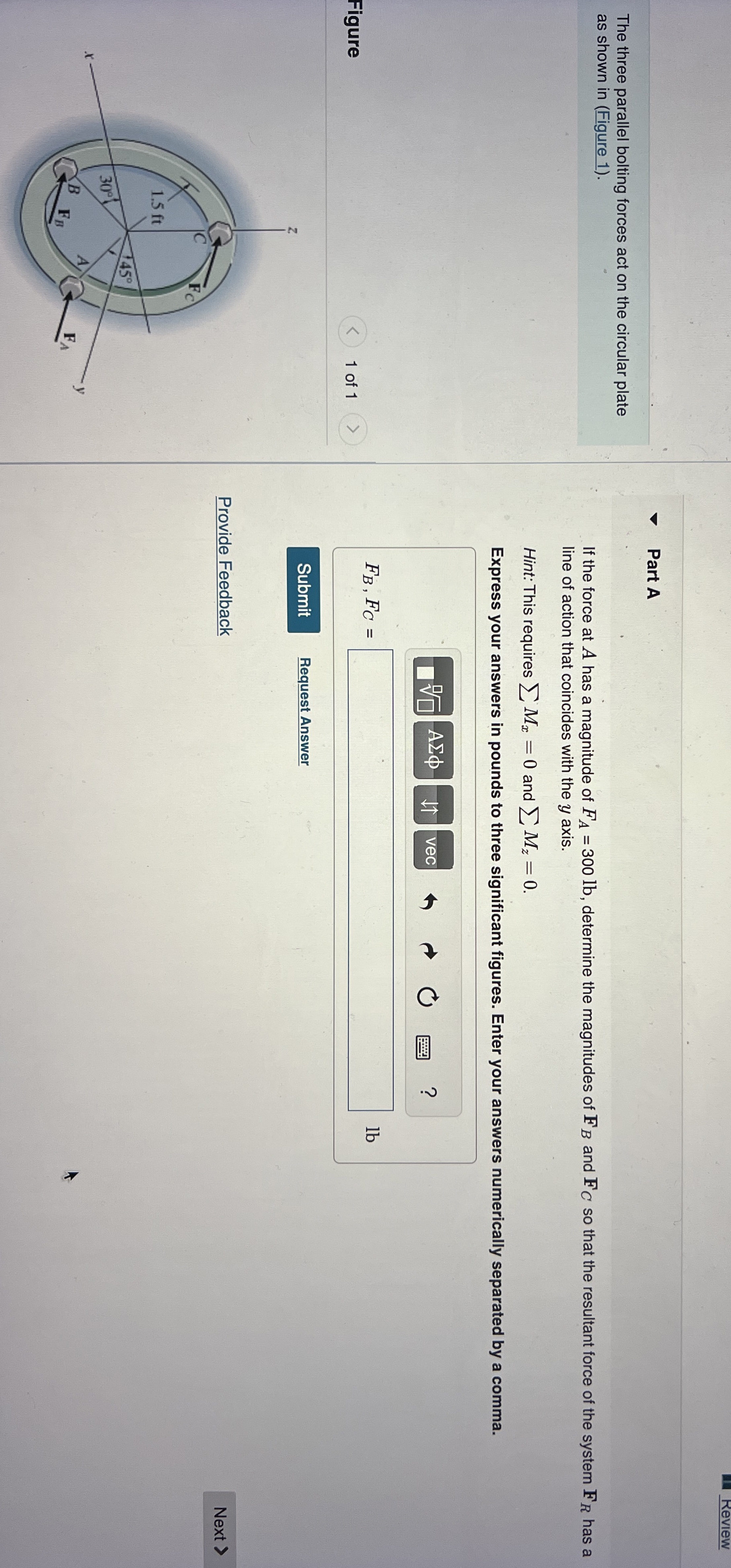 The three parallel bolting forces act on the