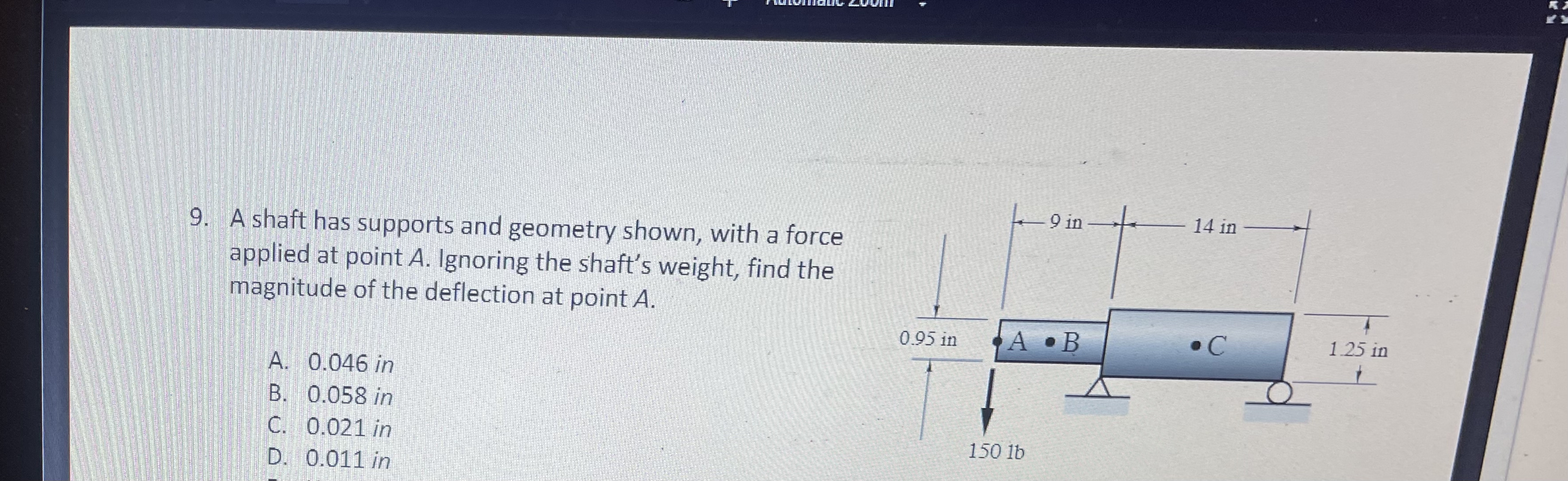 A shaft has supports and geometry shown, with a