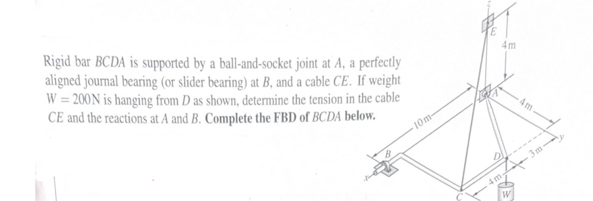 Rigid bar BCDA is supported by a ball - and -