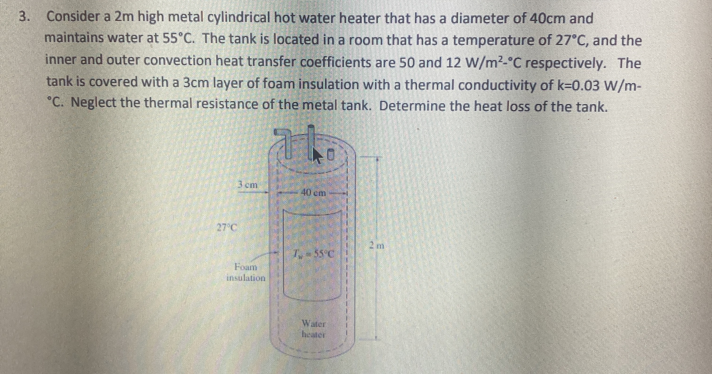Consider a 2 m high metal cylindrical hot water