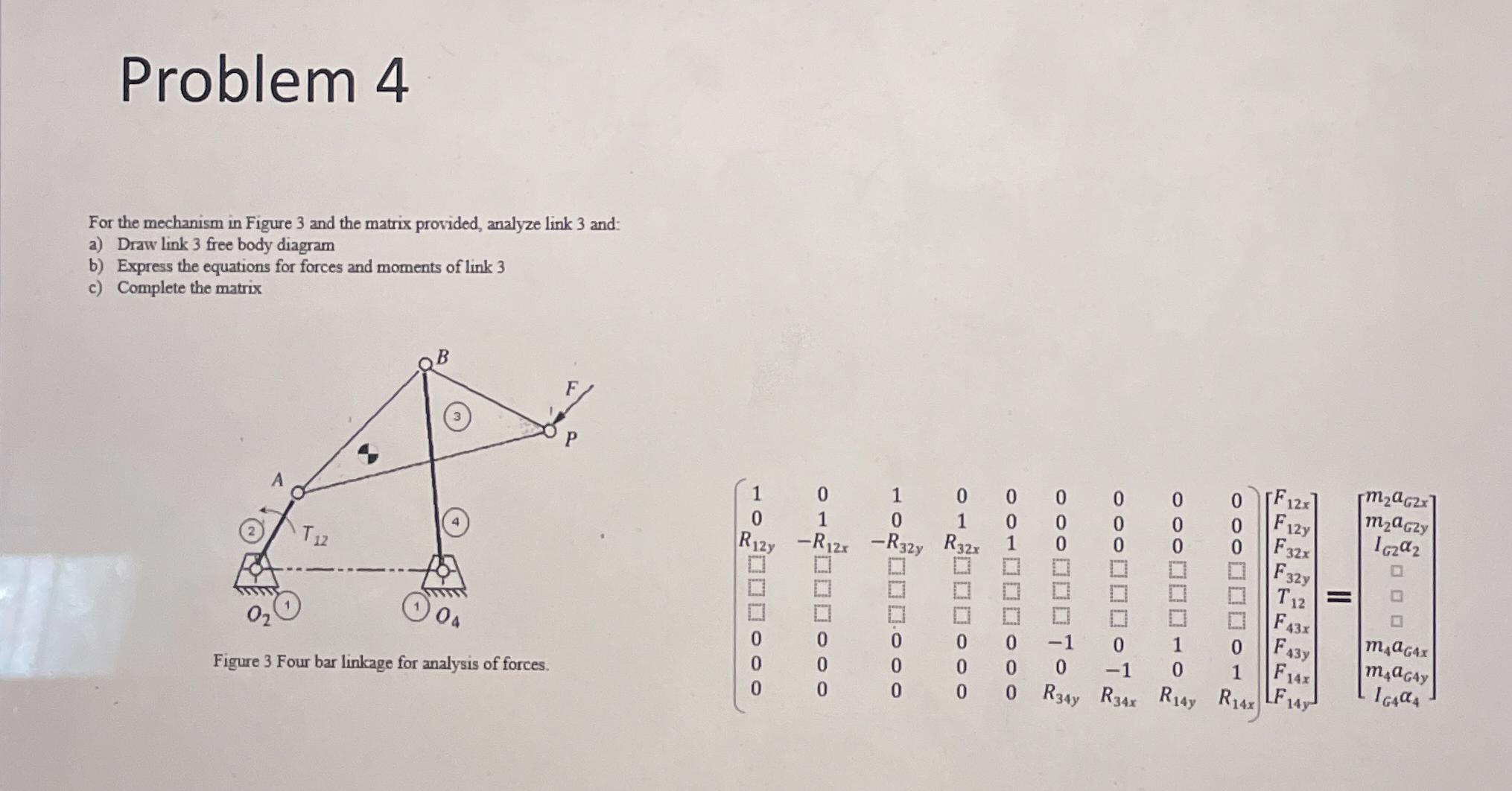Problem 4 For the mechanism in Figure 3 and the