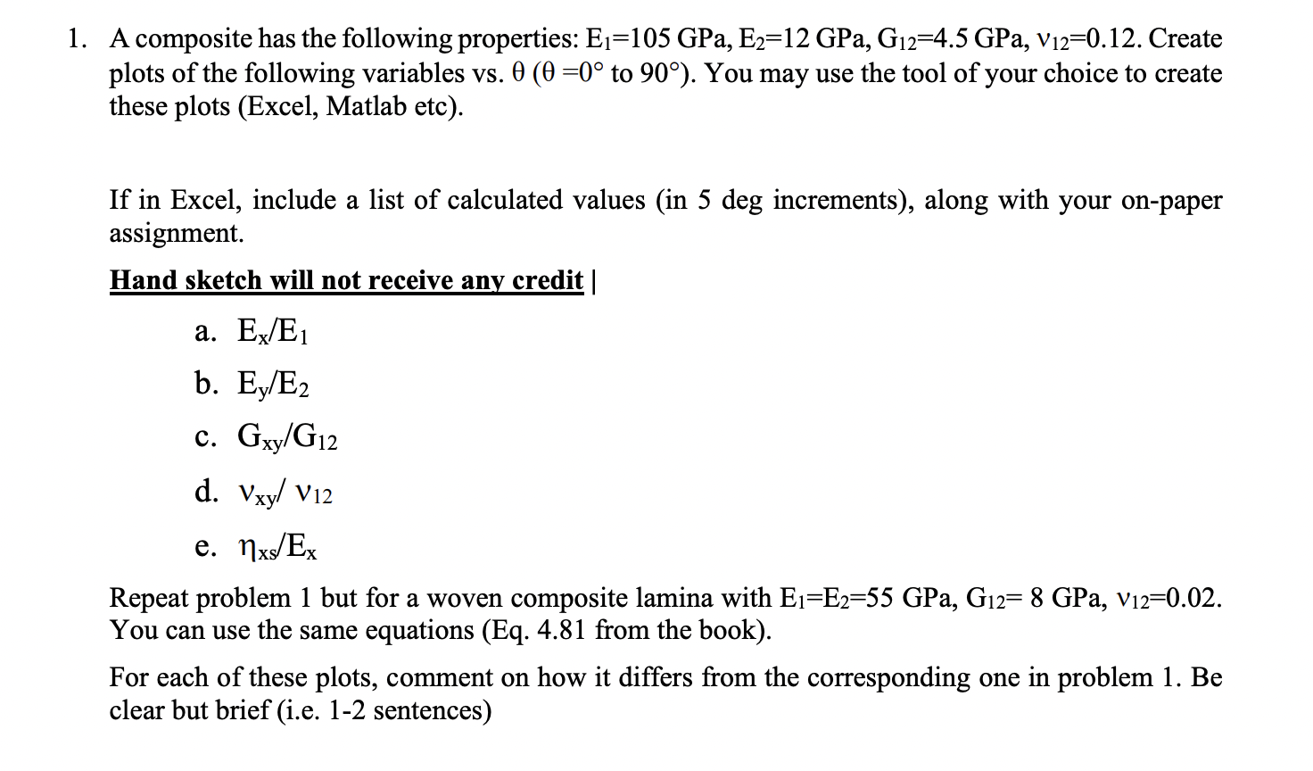 A composite has the following properties: E 1 = 1