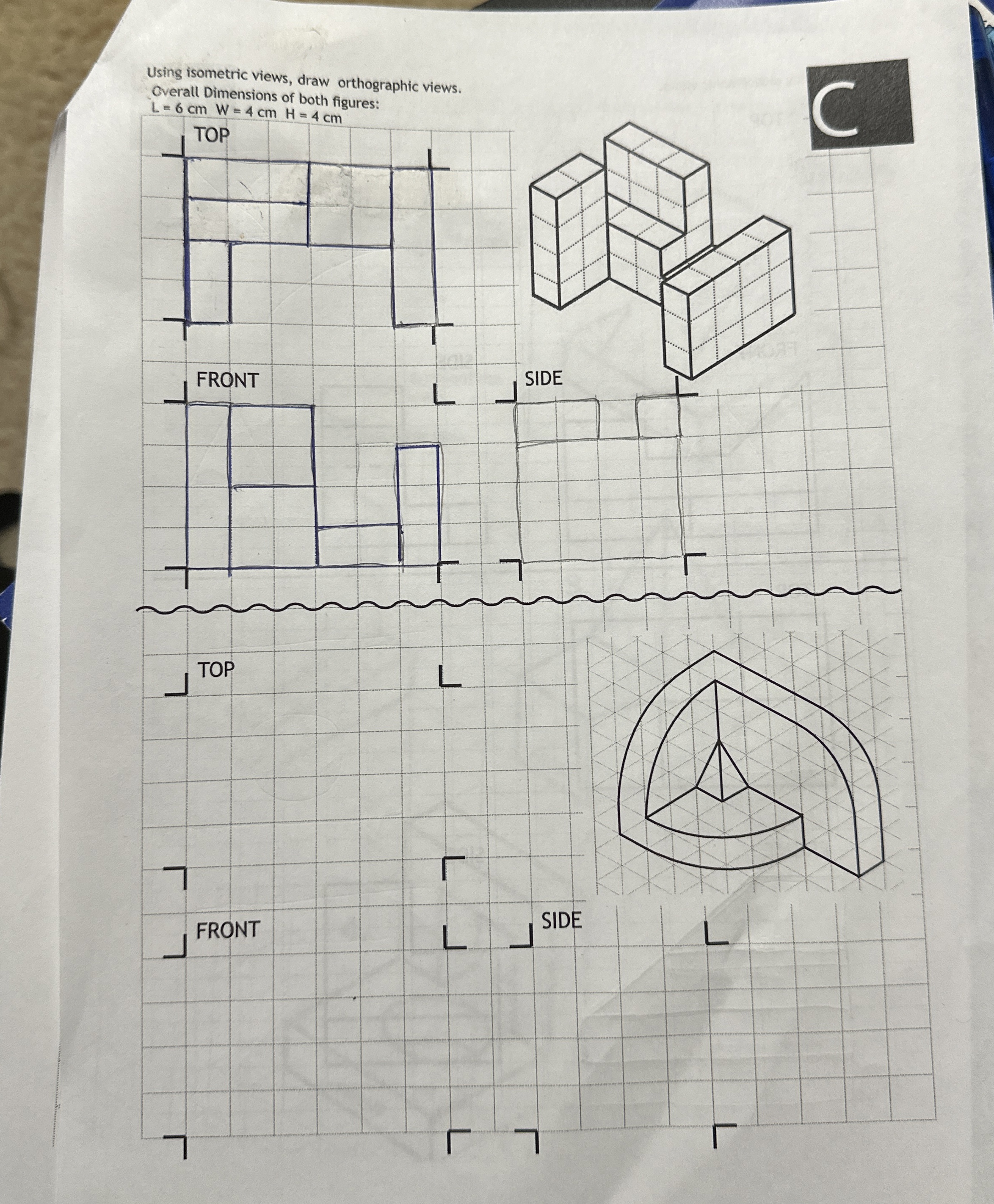 Fill in missing orthographic views. Using