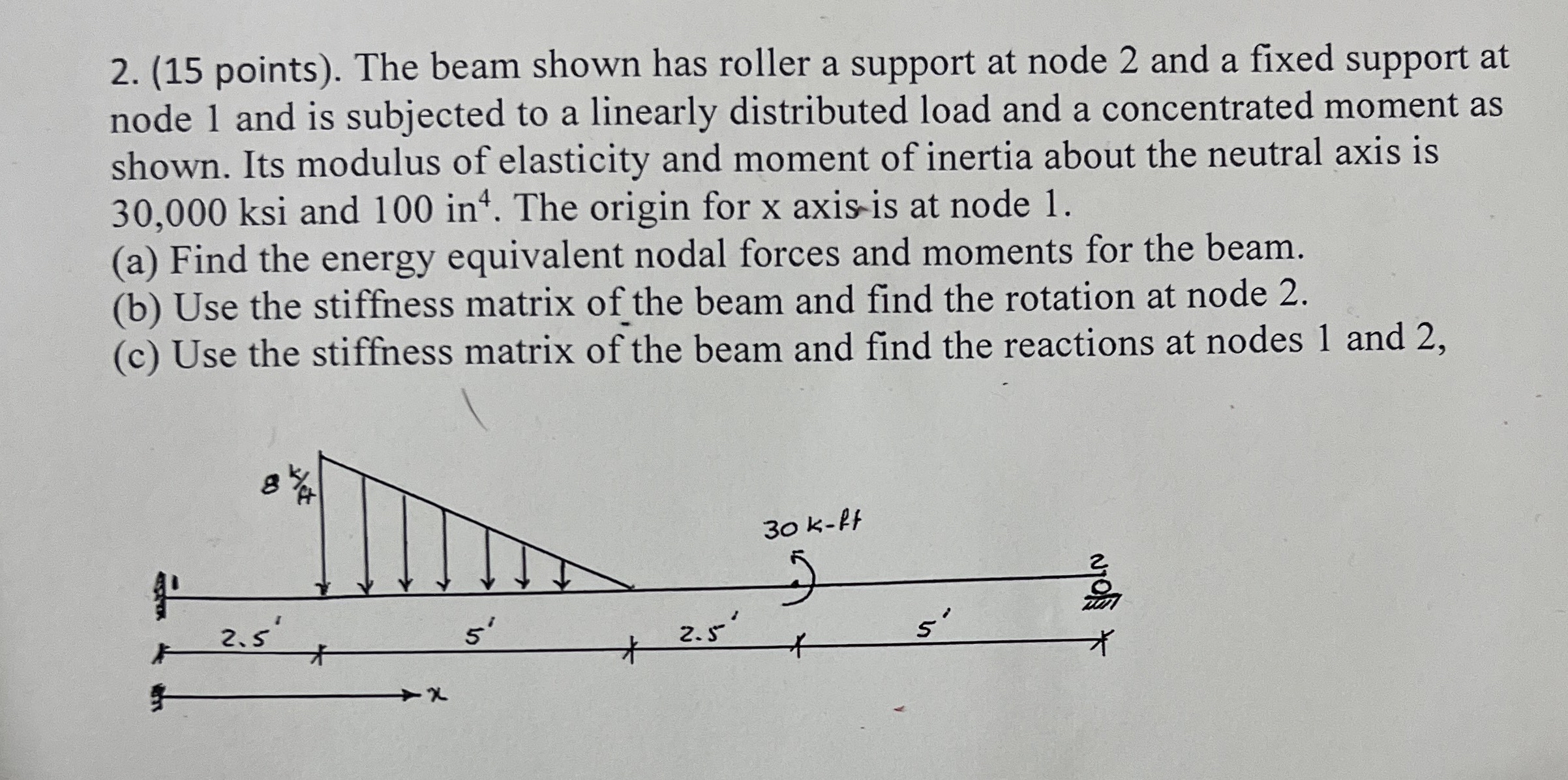 ( 1 5 points ) . The beam shown has roller a