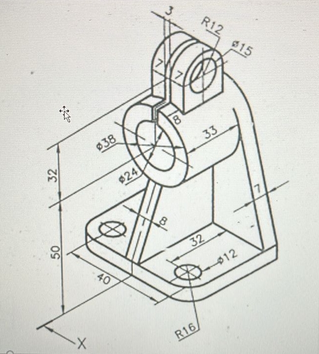Draw a 2 D 3 rd angle projection with all length