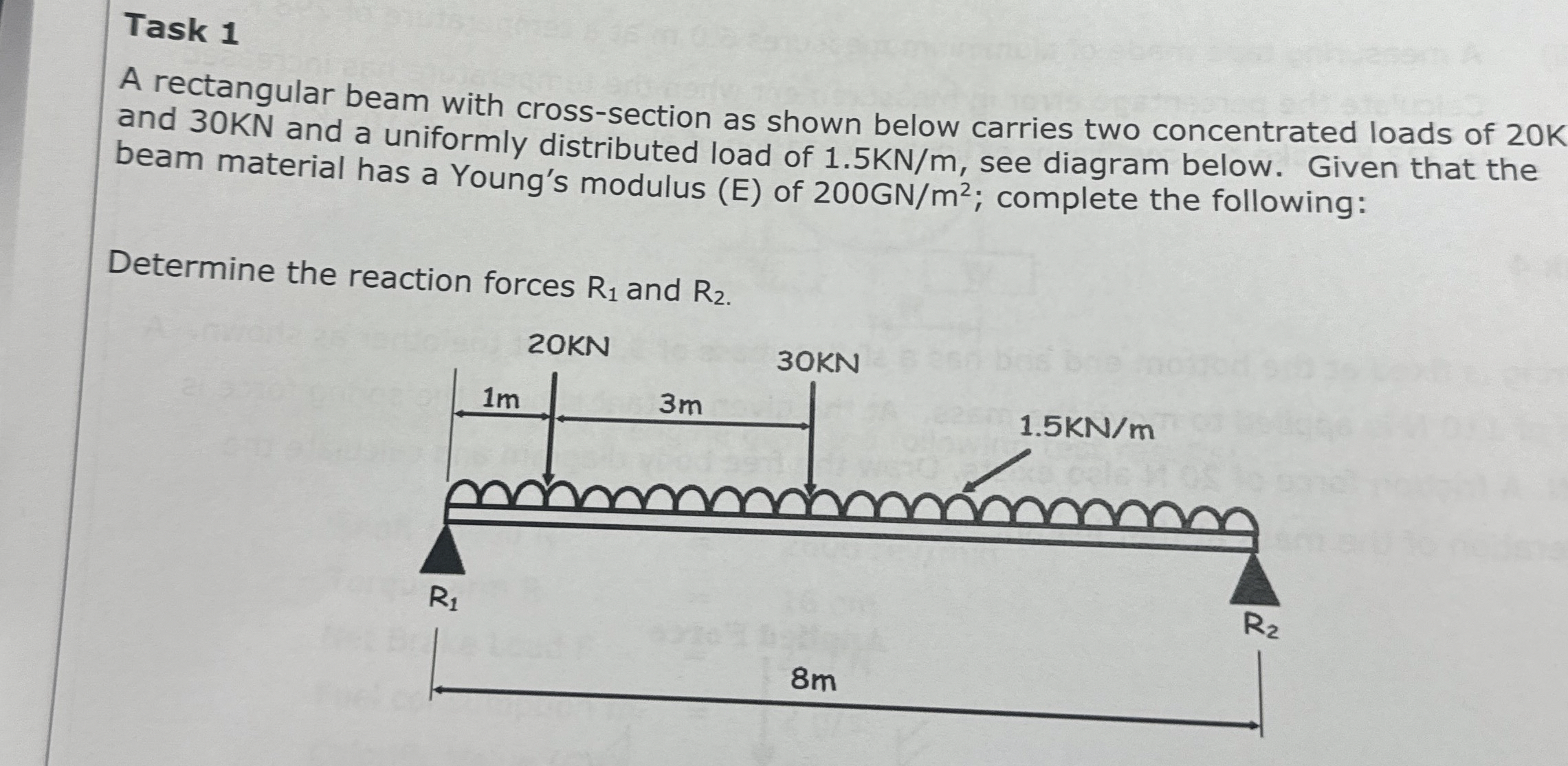 Task 1 A rectangular beam with cross - section as