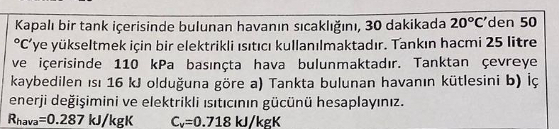 Kapal bir tank i erisinde bulunan havan n s cakl