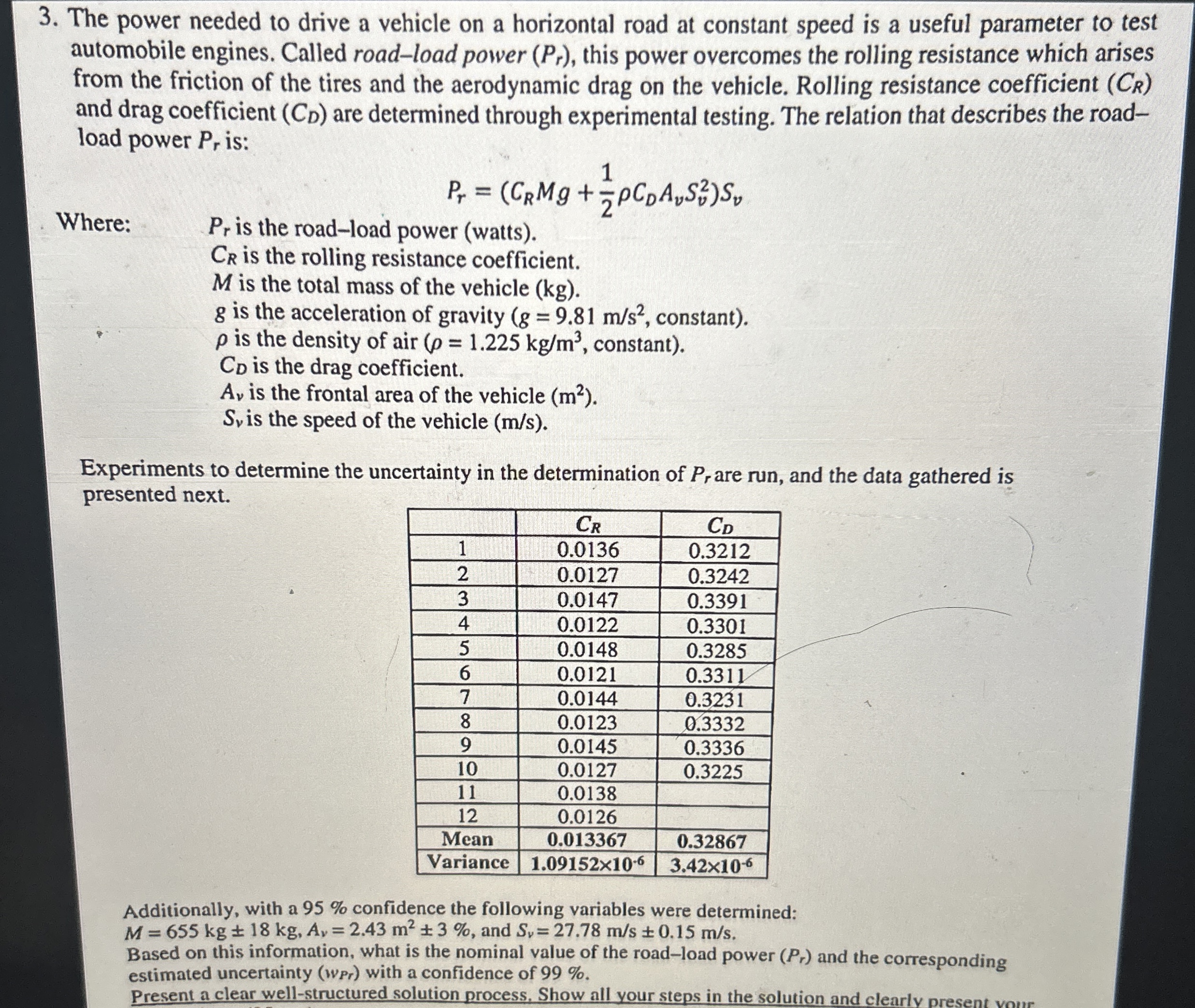 The power needed to drive a vehicle on a