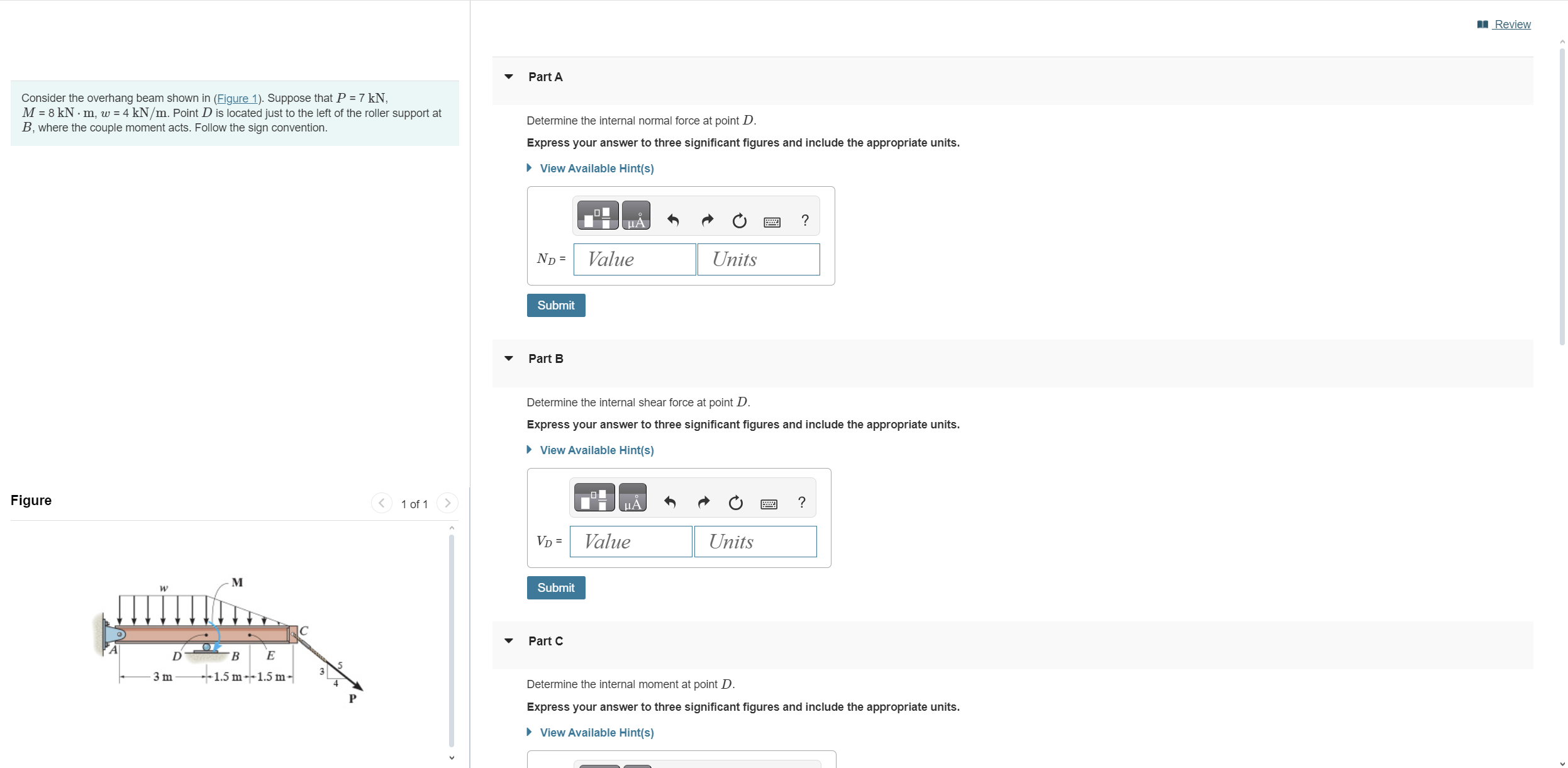 Consider the overhang beam shown in ( Figure 1 )