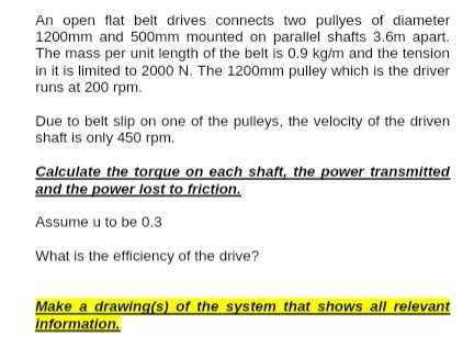 An open flat belt drives connects two pullyes of