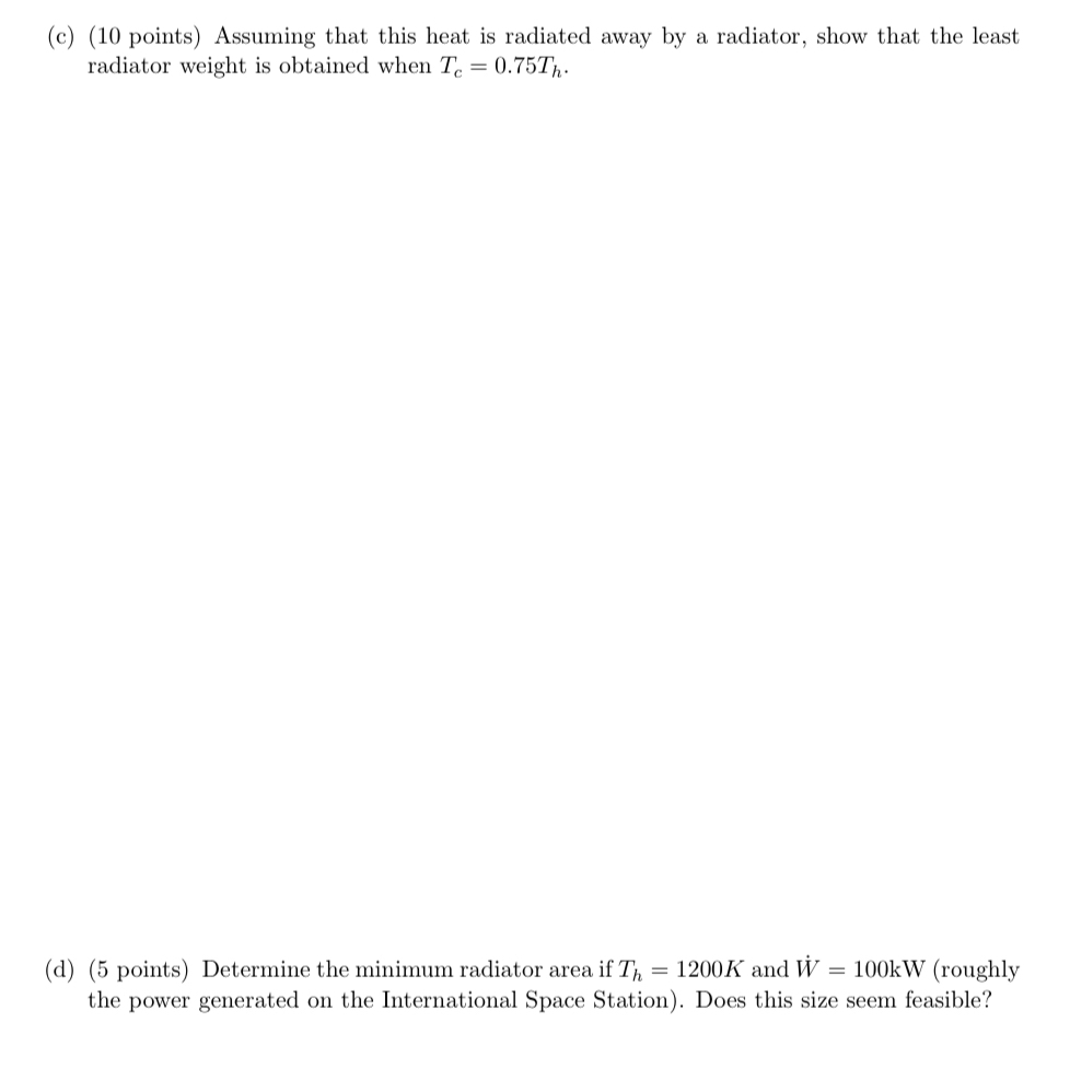 ( 2 5 points ) Radiator Design for a Spacecraft