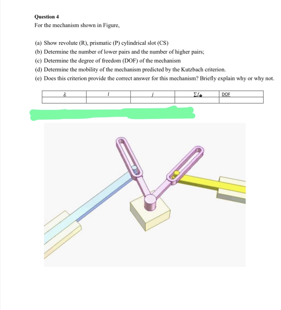 Question 4 For the mechanism shown in Figure, ( a
