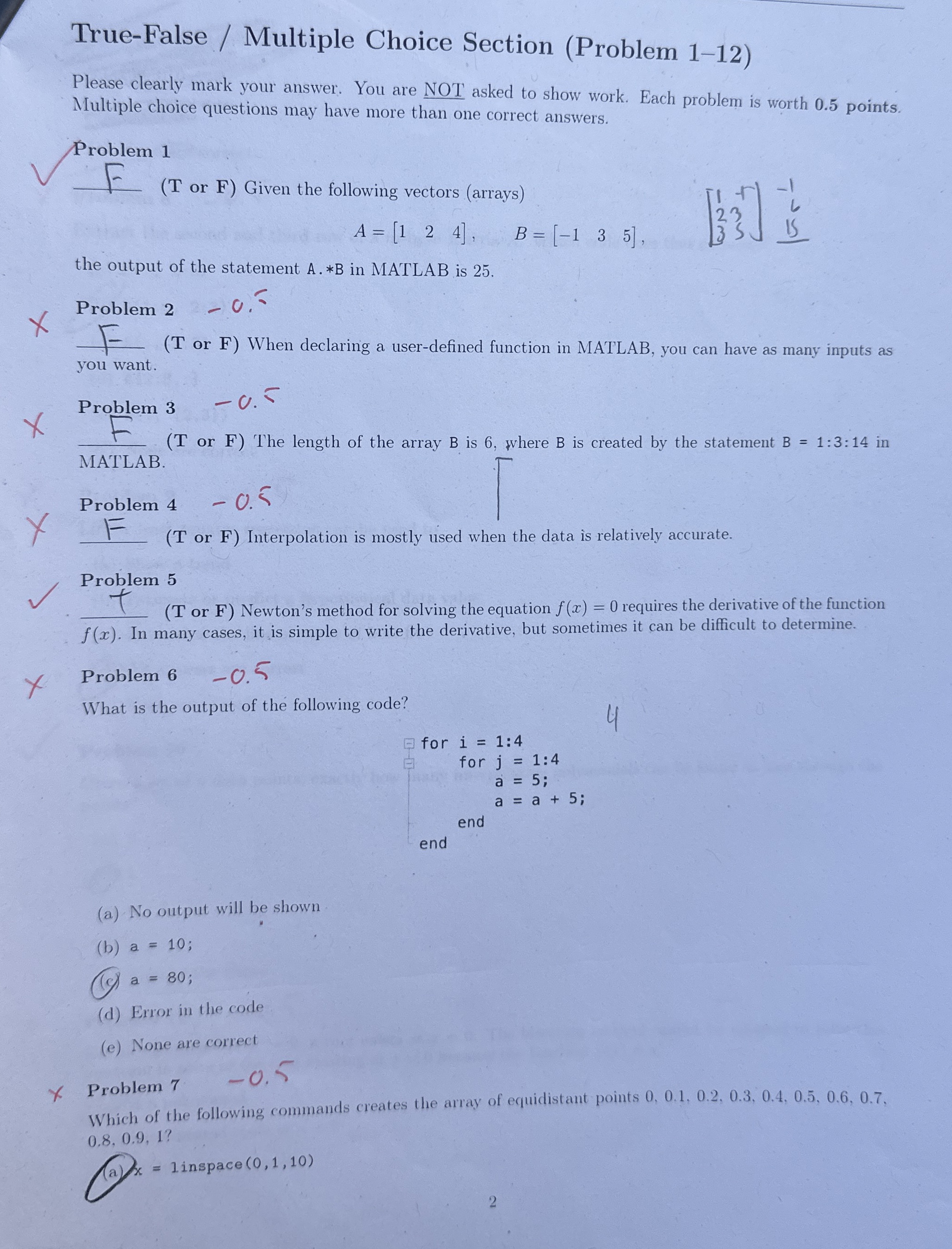 True - False / Multiple Choice Section ( Problem