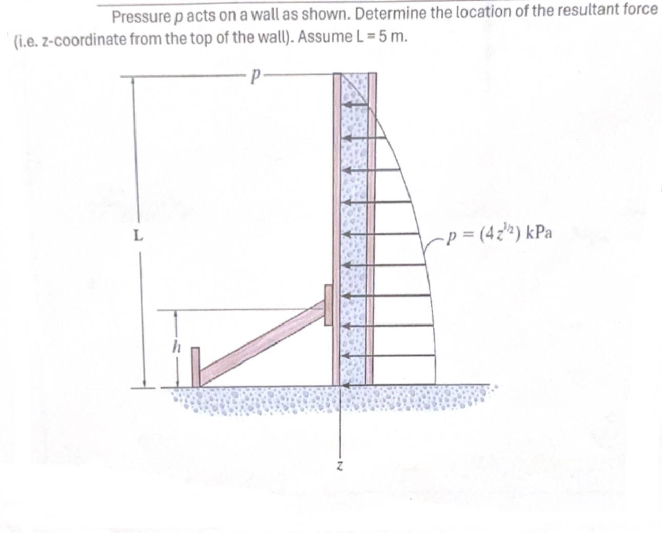 Pressure p acts on a wall as shown. Determine the