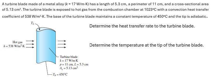A turbine blade made of a metal alloy ( k = 1 7 W