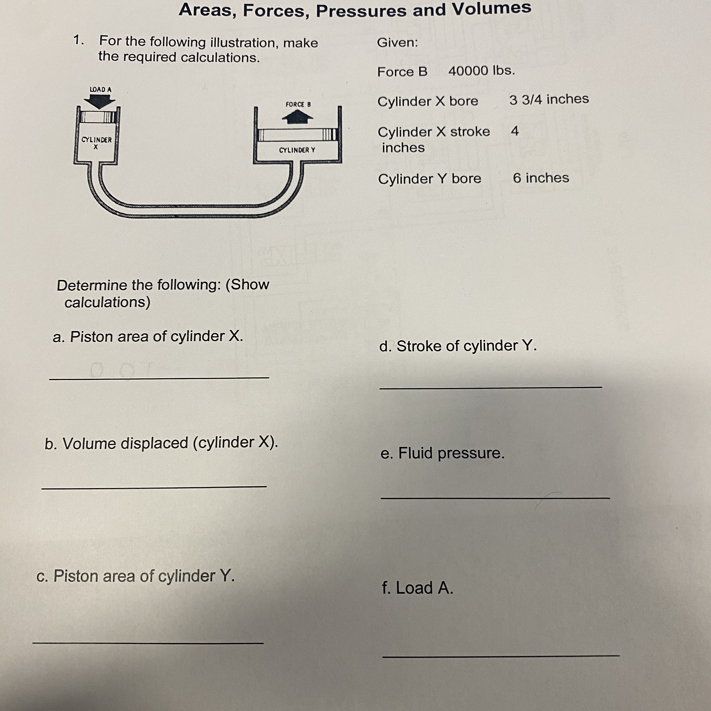 Areas, Forces, Pressures and Volumes For the