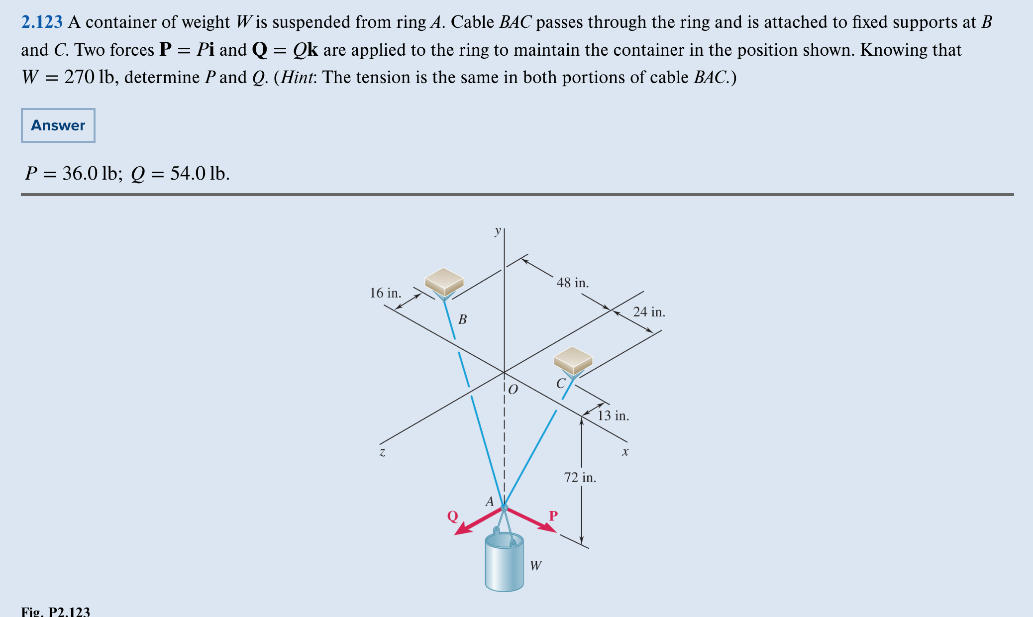 2 . 1 2 3 A container of weight W is suspended
